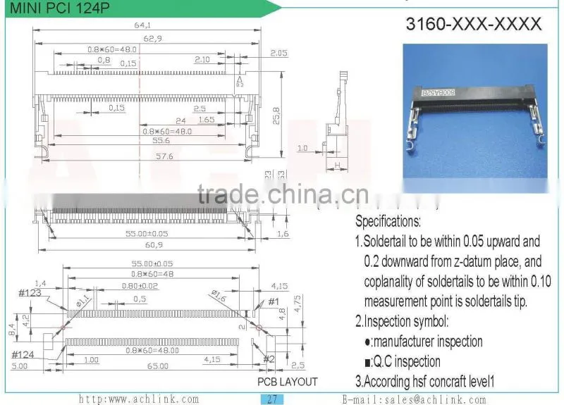 124 pin Mini PCI connector