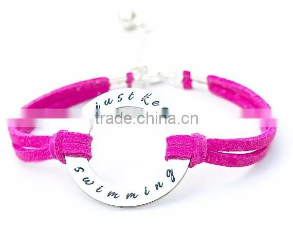 Custom jewelry Microfiber cord Determination swimming charm bracelet