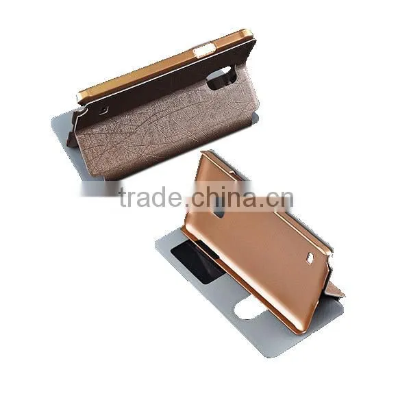2014 new products ultra thin two windows pu leather case for samsung galaxy note 4 n9100, mobile phone note 4 case D0154