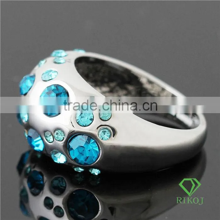 bule austrian crystal 18k white gold plating ring