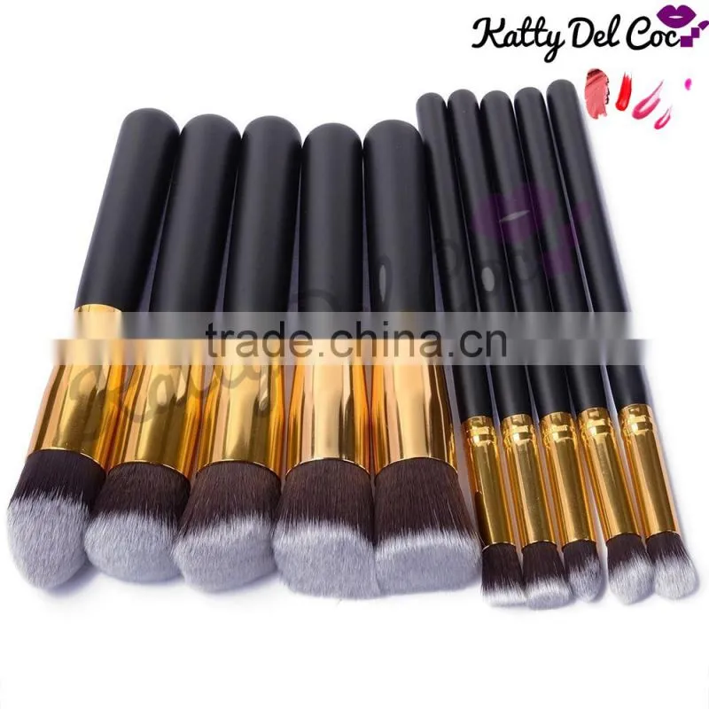 Cosmetics brush wholesale 10pcs gold alumium luxury best quality professional makeup brush set