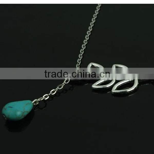 leaf water drop bead thick chain silver necklace designs