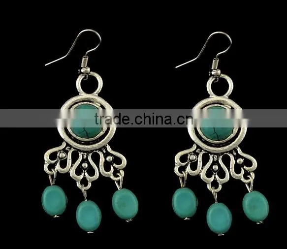 Gypsy Women Festival Jewelry Earrings Tibetan Silver Plated Round Beads Ear Hook