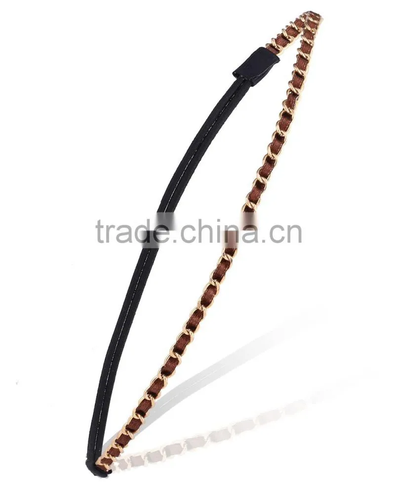 Womens Fashion Chain Jewelry Hollow Rose Flower Elastic Hair Band Headband