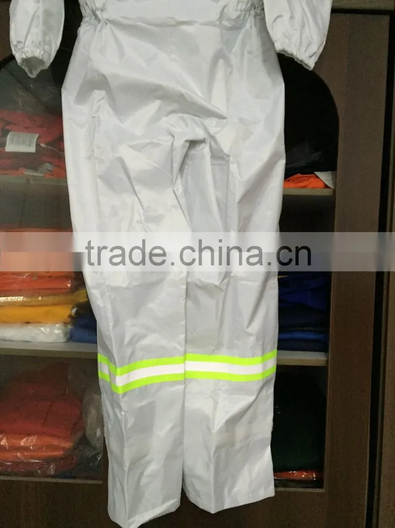 White coverall with reflective tapes 200D oxford/PVC coating