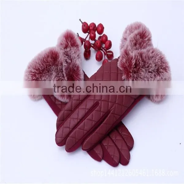 PU Leather Hand Gloves/Mitten With Far