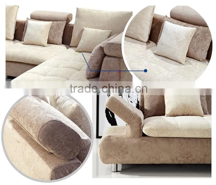 Classic linen fabric corner sofa design home furniture wooden legs recliner sofa with adjustable headrest