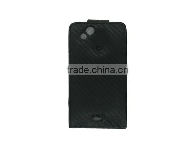 Carbon Fiber Leather Wallet Case with credit card for sony ericsson X12