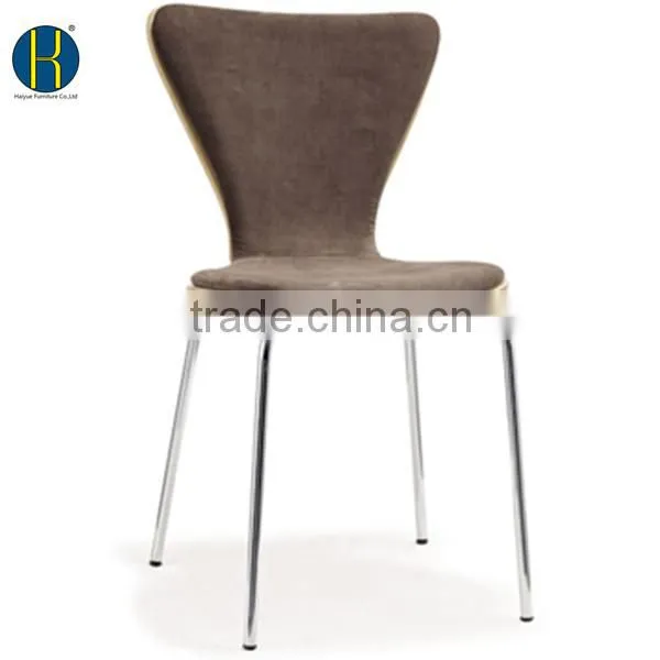 2015 Promotional Durable Brown Fabric Upholstered Restaurant Chair with Chrome Tube Legs
