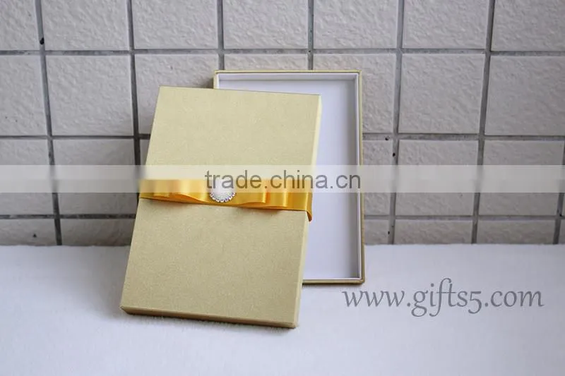Luxury handmade gold wedding invitations box with ribbon bow