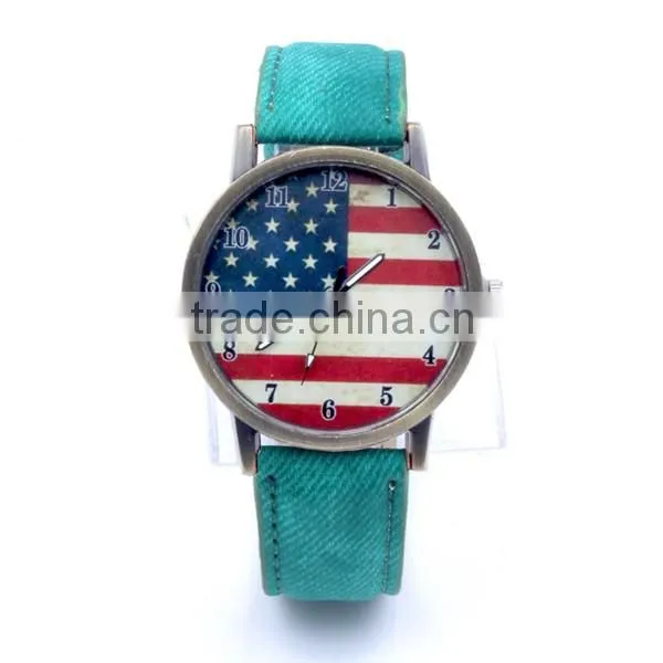 Fashion Leather American Flag Watch For Men