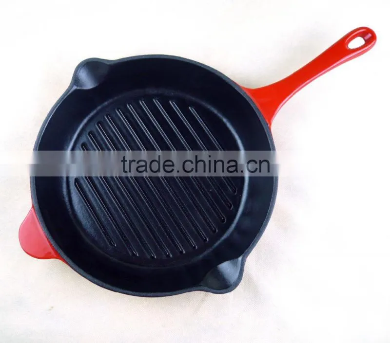 enamel cast iron paella fry pans with long handle support