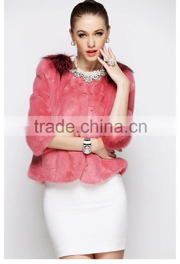 Classic red fox mink fur jacket for women