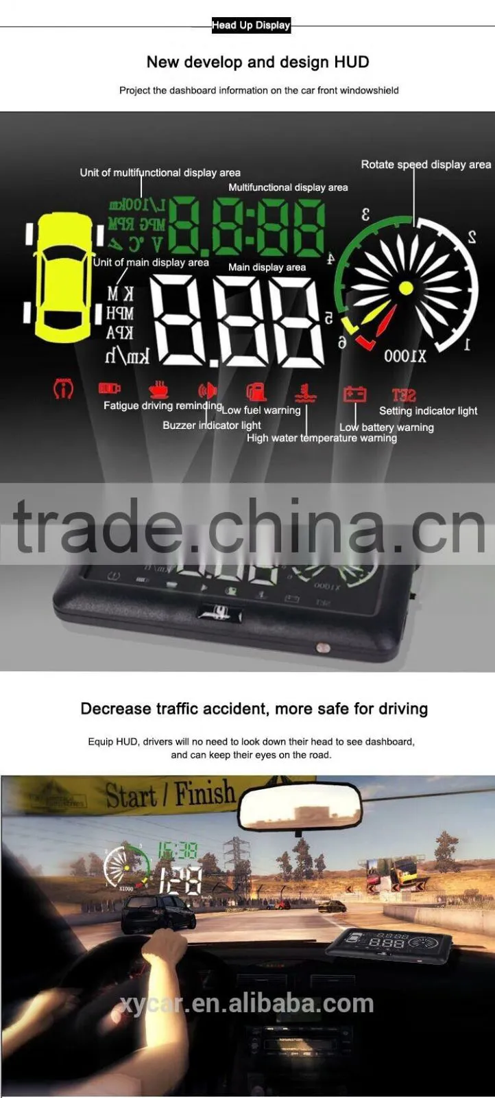 3 inch Car obd2 HUD display the speed engine water temperature voltage(XY-HUD204)