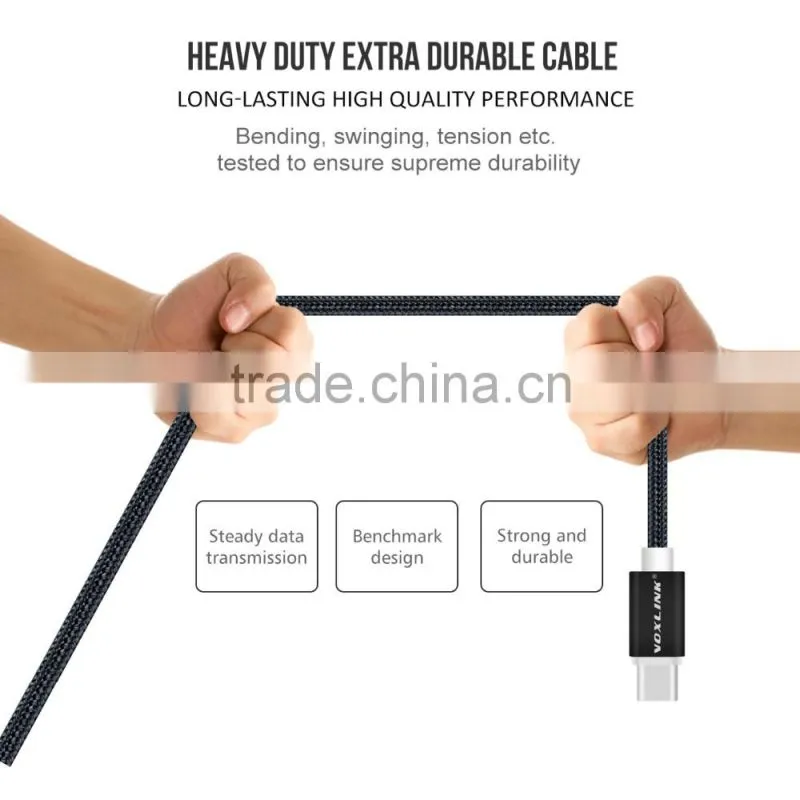 Voxlink 0.5m TYPE-C male to male mobile phone data cable charging cable nylon braided metal wire black