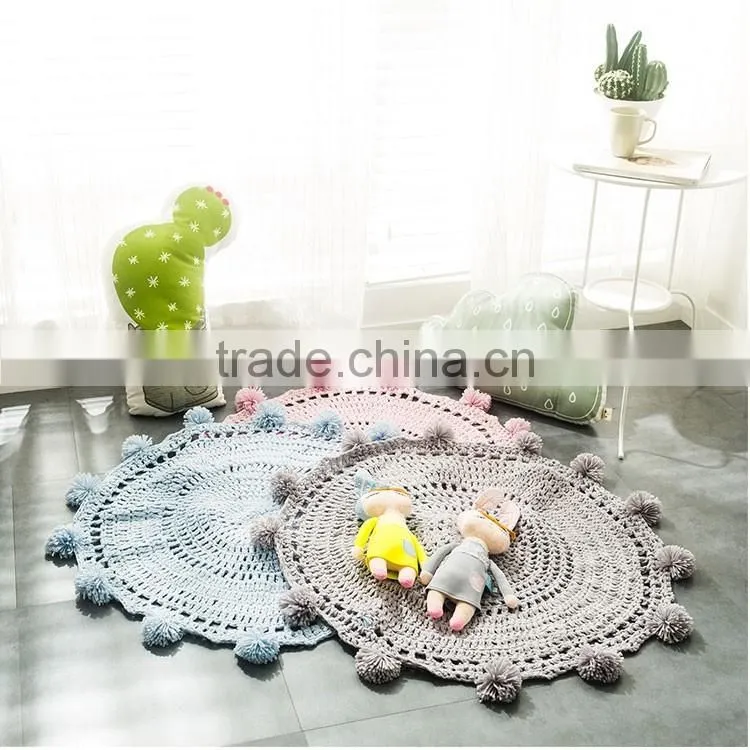 Wholesale custom soft fiber baby kids children play nursery crochet round carpet rug