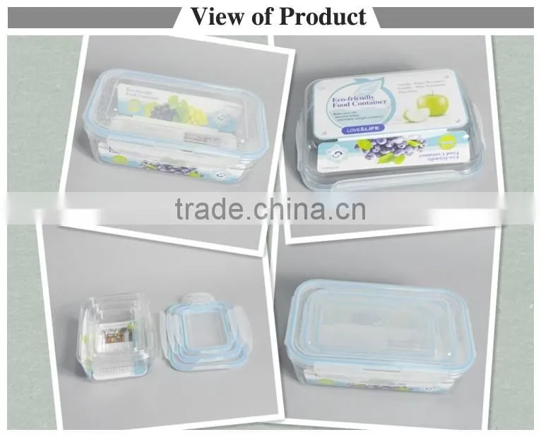 3 pieces plastic lunch box rectangular food container with lid