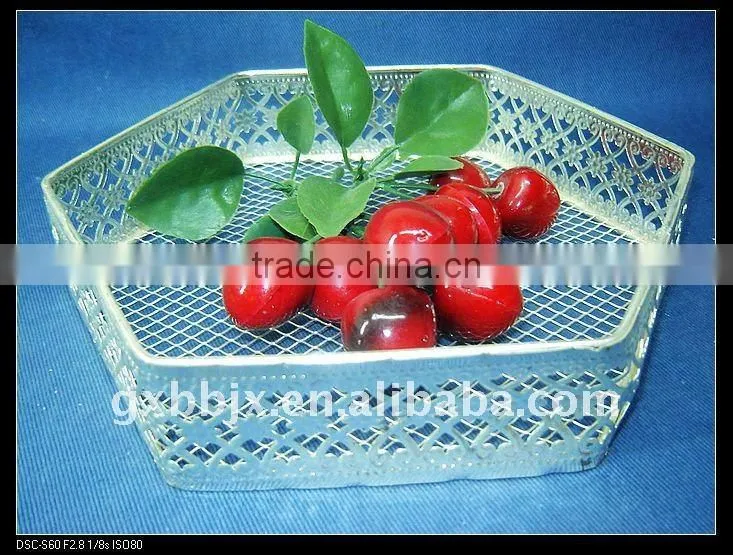 Silver hexagonal wire storage fruit basket primitive home decor