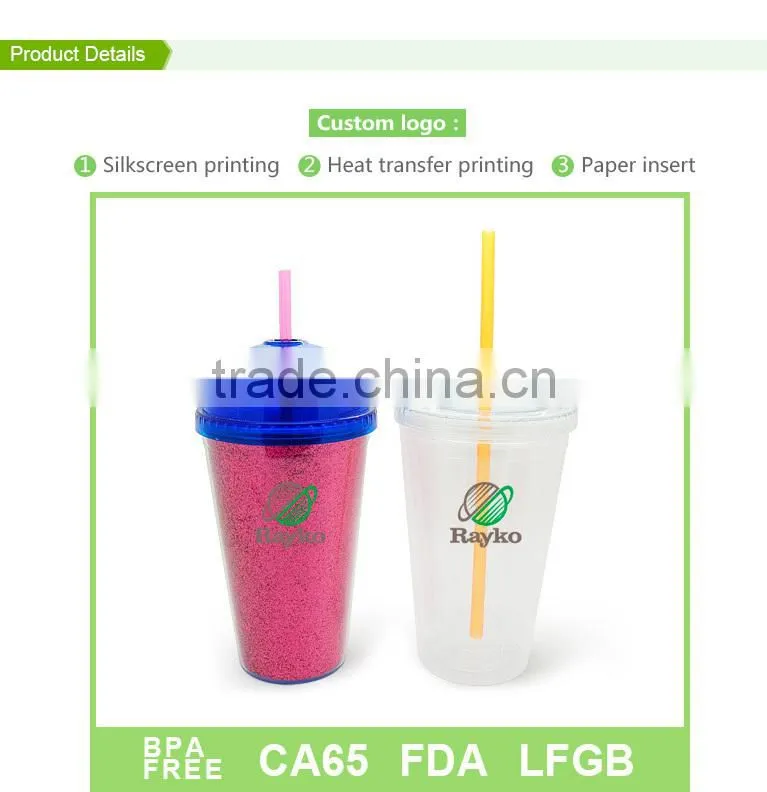 Dome lid BPA free 16oz promotion plastic straw mugs