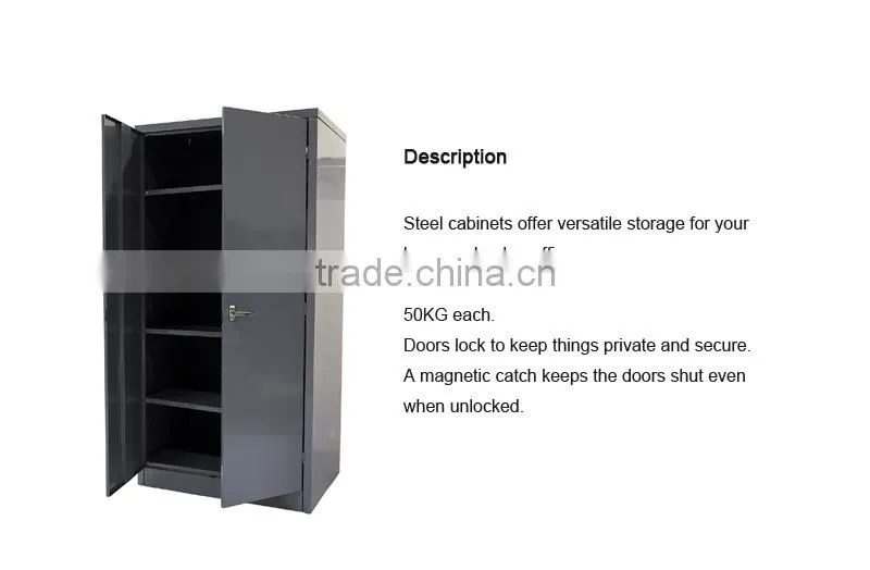 Black storage cabinets with doors and shelves