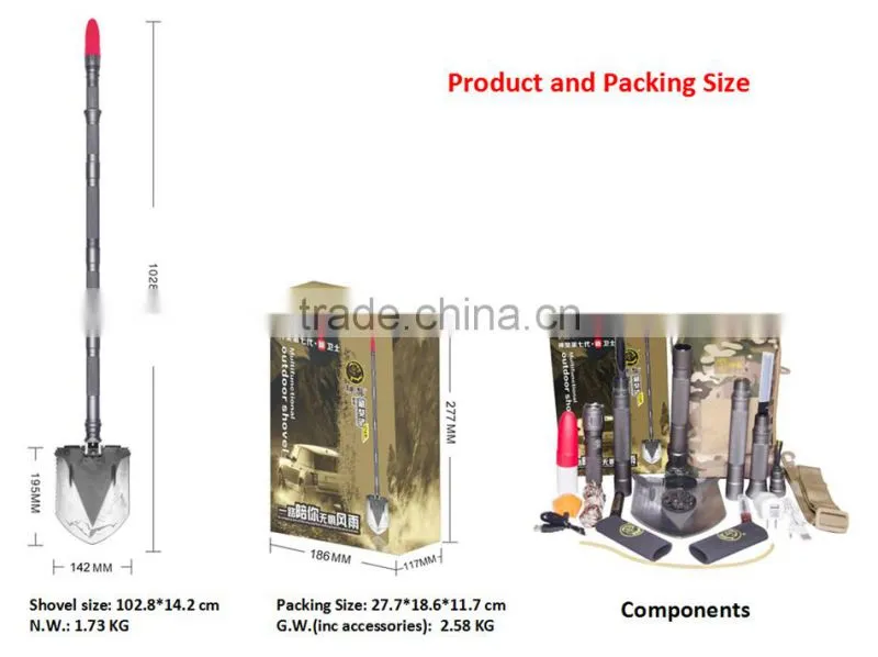 2015 Multifunctional Garden Shovel Patent Shovel Multifunctional Garden Hammer Hoe Knife Saw Flashlight Screwdriver Garden Tool