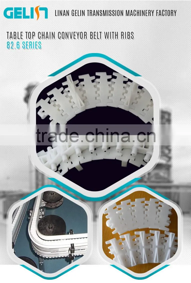 82.6 Table Top Chain Conveyor belt with Ribs