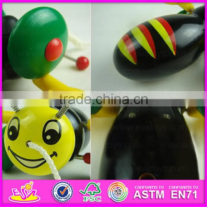 Cartoon animal bee design kids hand push toy,Preschool Baby Lovely Animal Toys Wooden Little Bee Push Toy W05B111