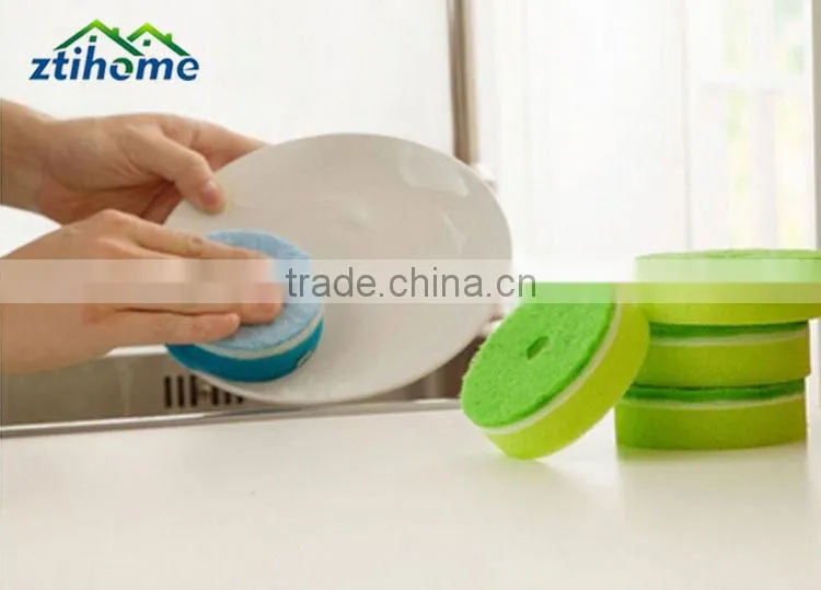 Multicolor Double Sided Cleaner Dishwashing Round Sponge Pads with Suction Cup Pack