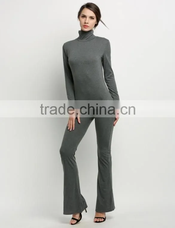 Wholesale Fashion Women Long Sleeve High Neck Bodycon Casual Jumpsuit Romper Cheap Cotton Workwear Adult Customized Overalls