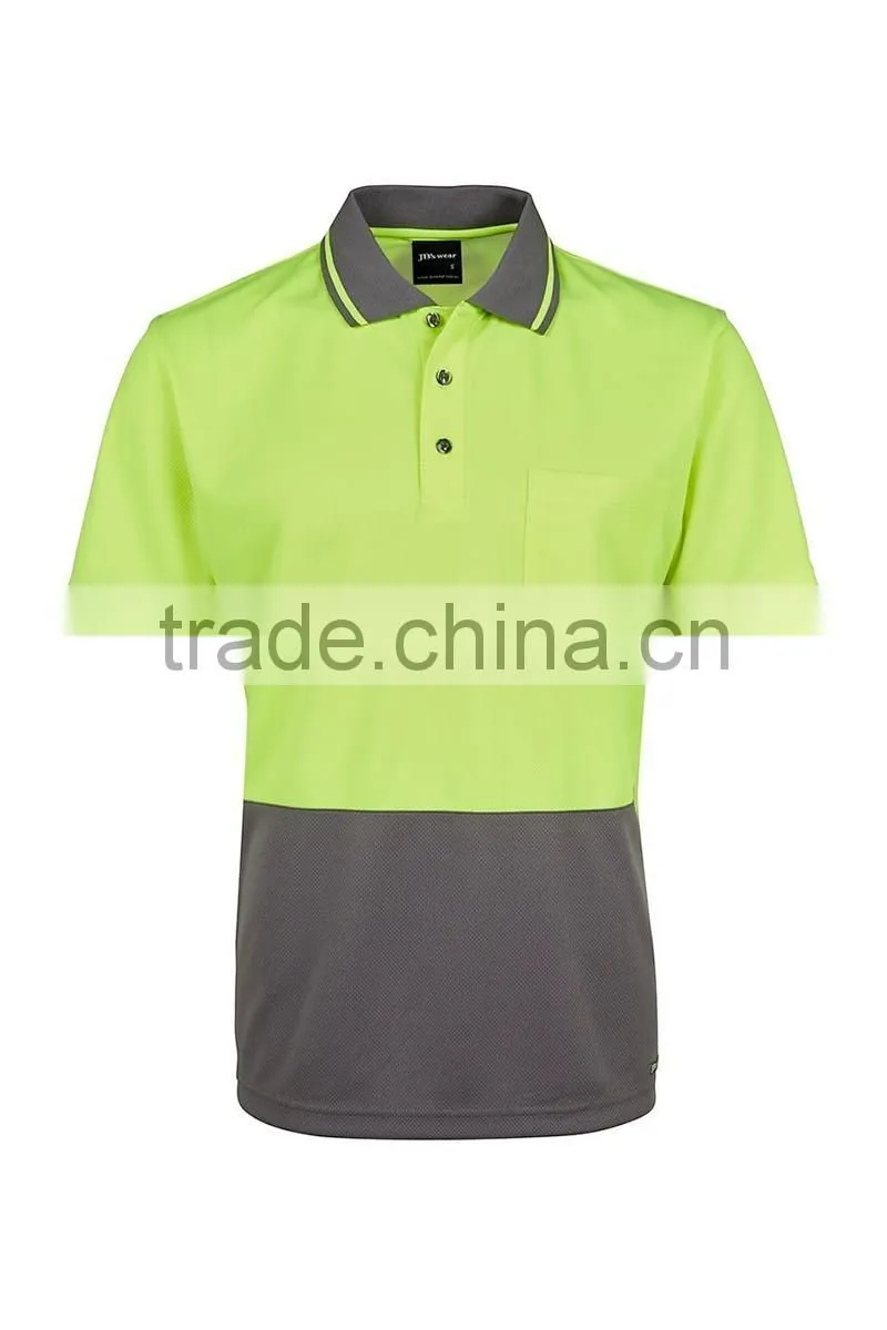 Custom polyester quick dry fit fabric workwear t-shirt contrast lime traditional style hi vis polo