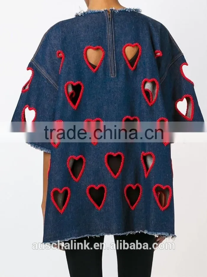 100% cotton lady denim fashionable t-shirt cutting patterns