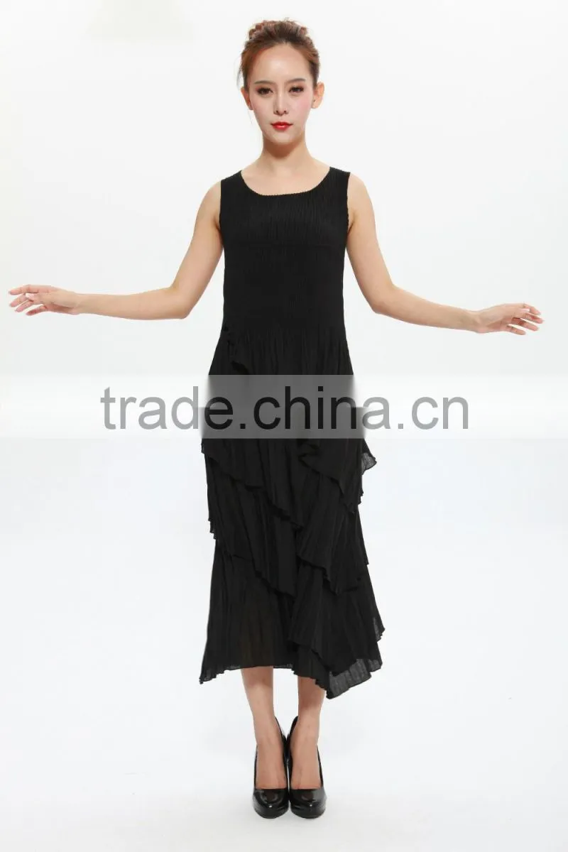 Pleat ladies sleeveless vest dress new design cake dresses