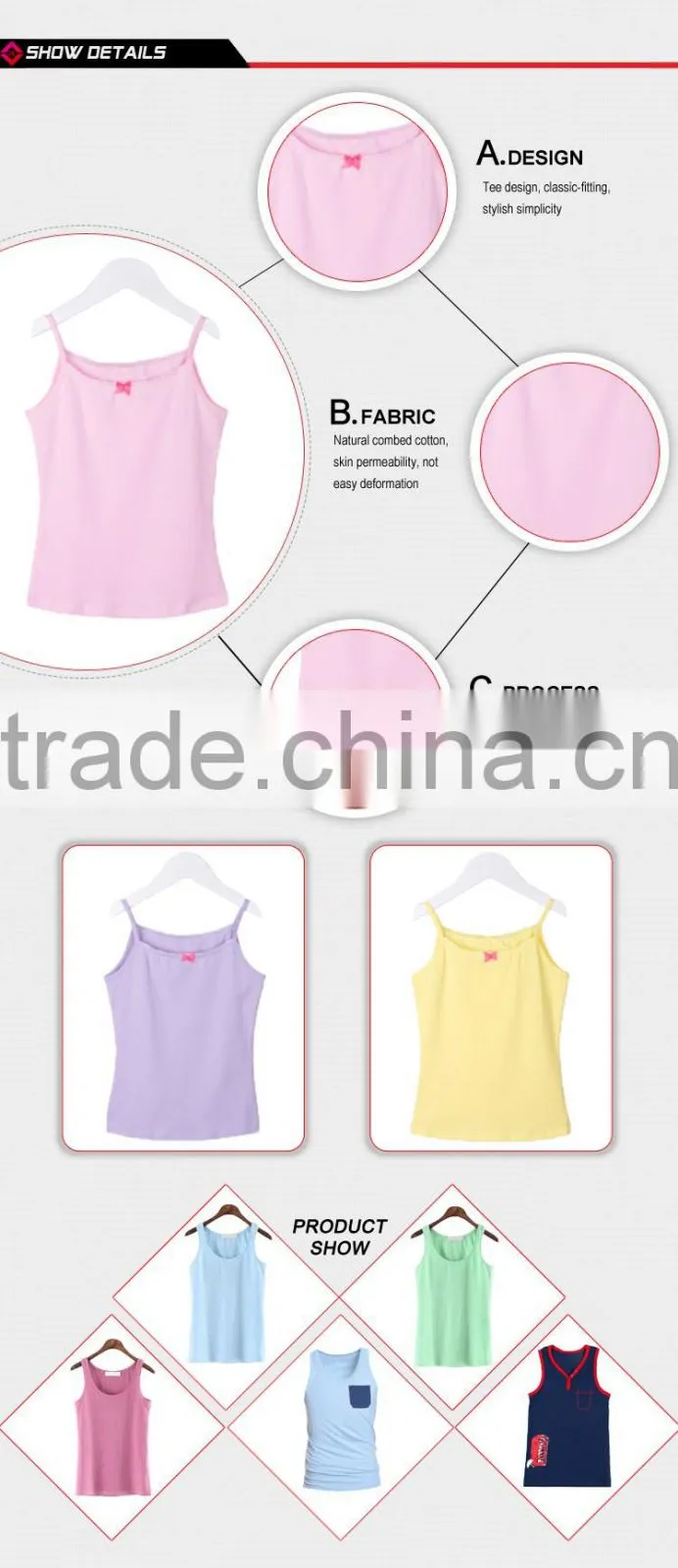 popular camara white different color stringer tank top