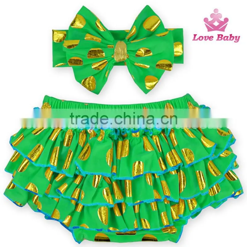 New Arrival Baby Shorts Golden Polka Dot Bloomers Toddlers Pants with Headband