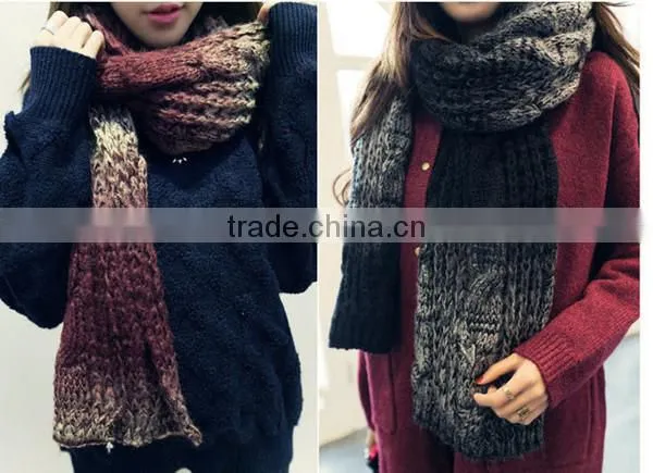 Winter super thick and women fashion 180*40cm color gradual change design women knitting latest scarf