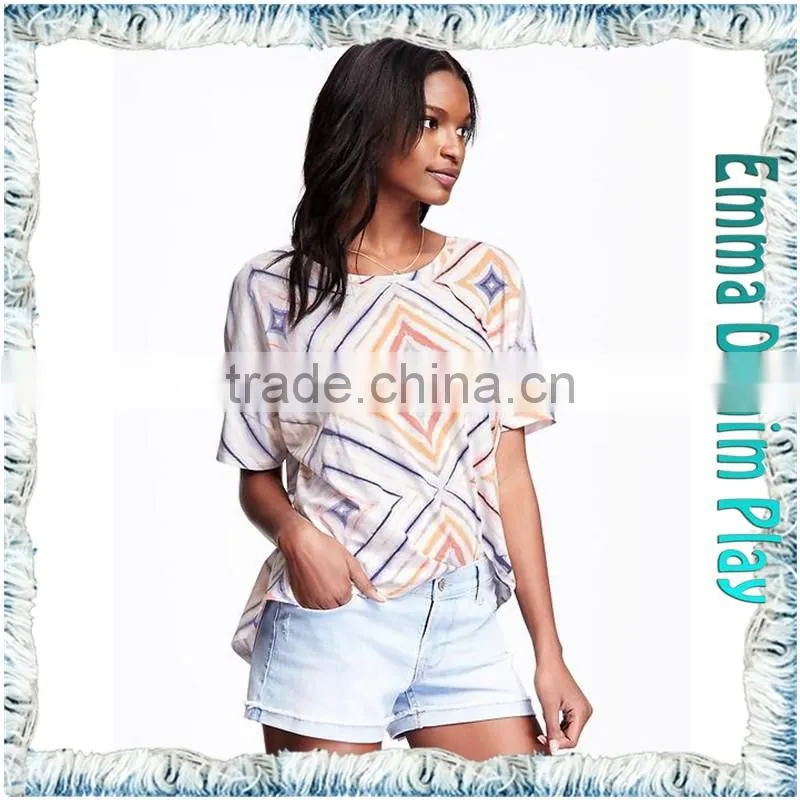High Quality Digital Printing Custom Pattern Ladies Fashion Boat Neck Half Sleeve T-Shirt