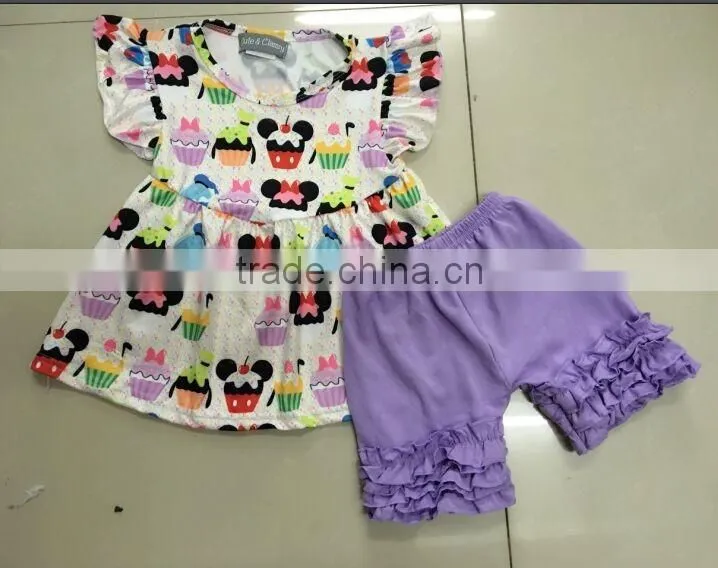 2017 fashion kids Gray mouse raglan design girls wholesale t- shirts