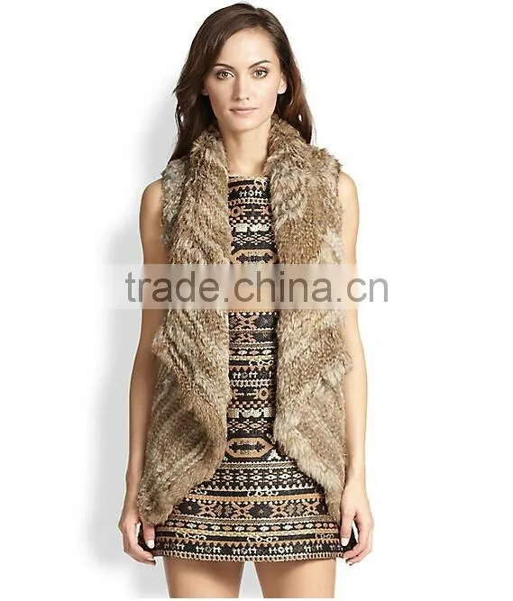 YR677 Hot Sale Women Winter Fur Vest Knitted/2015 Fur Vest Tongxiang