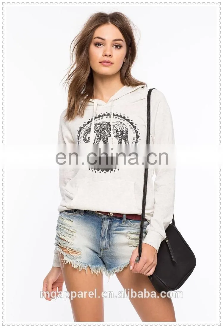 china supplier fashion white one elephant casual and cozy pullover hooded sweatshirt