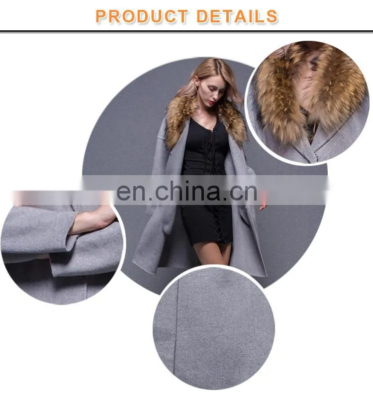 Fashion Women Cashmere coat With Fox Fur Collar