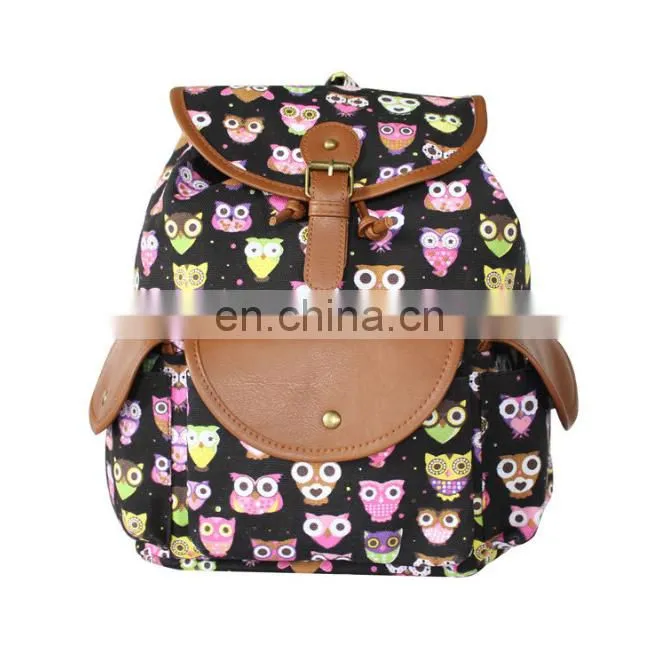 Wholesale canvas Korea owl printing school backpack