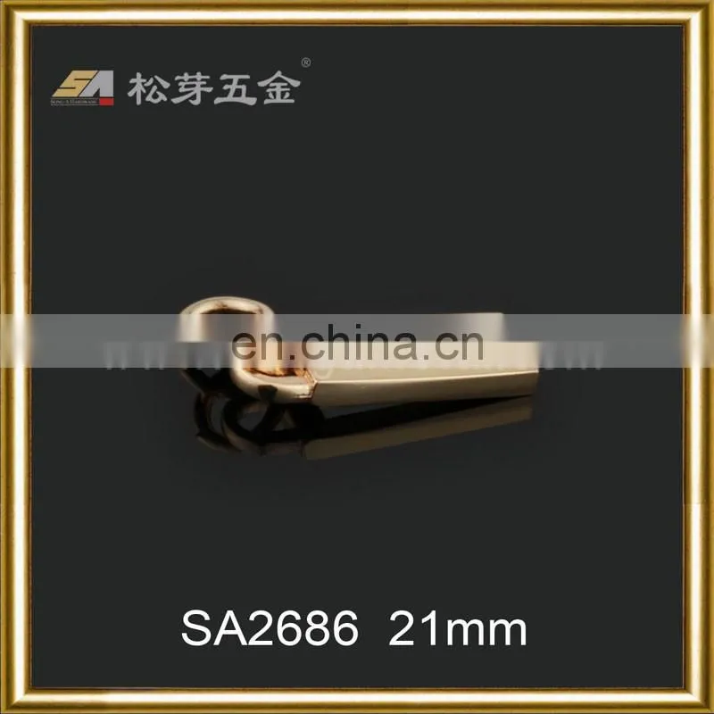 gold plated rectangle shape zinc alloy zipper slider for bag