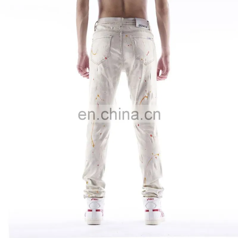 DiZNEW CUSTOM PRINTING WHITE SLIMMING PANTS DENIM JEANS FOR MEN