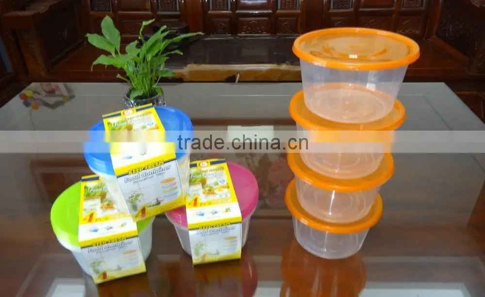 Supermarket set of 4 pcs round plastic food storage container / food storage box 1000ml