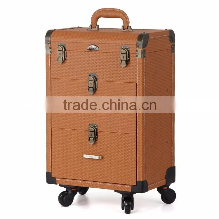 Alibaba golden factory supplier OEM trolley makeup artist case with wheels rolling
