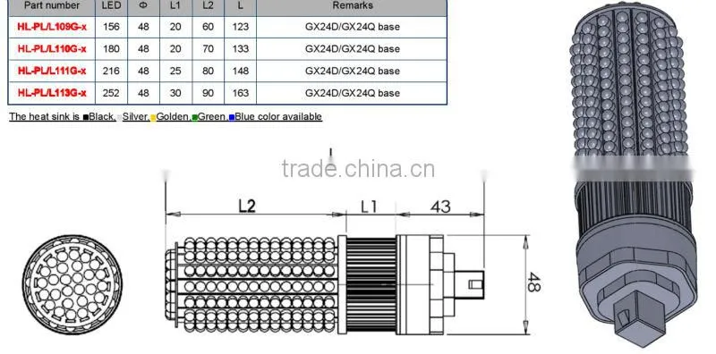 hoter gx23 led cfl replacement bulb pl 13w PLC LED tube lamp
