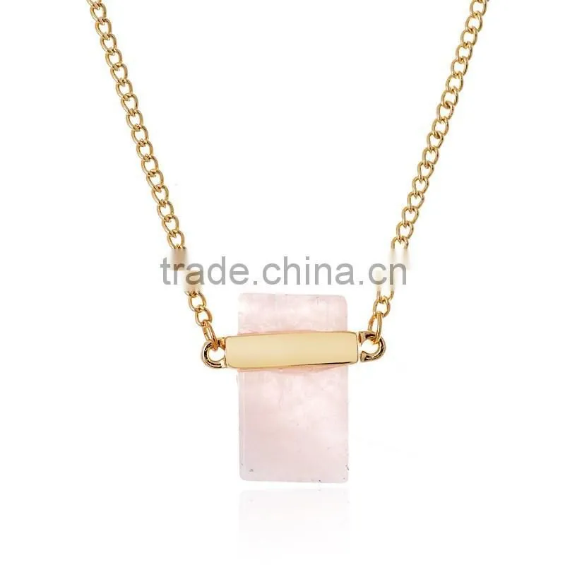 Wholesale Fashion Gold Chain Jewelry Pink Natural Stone Pendant Necklace