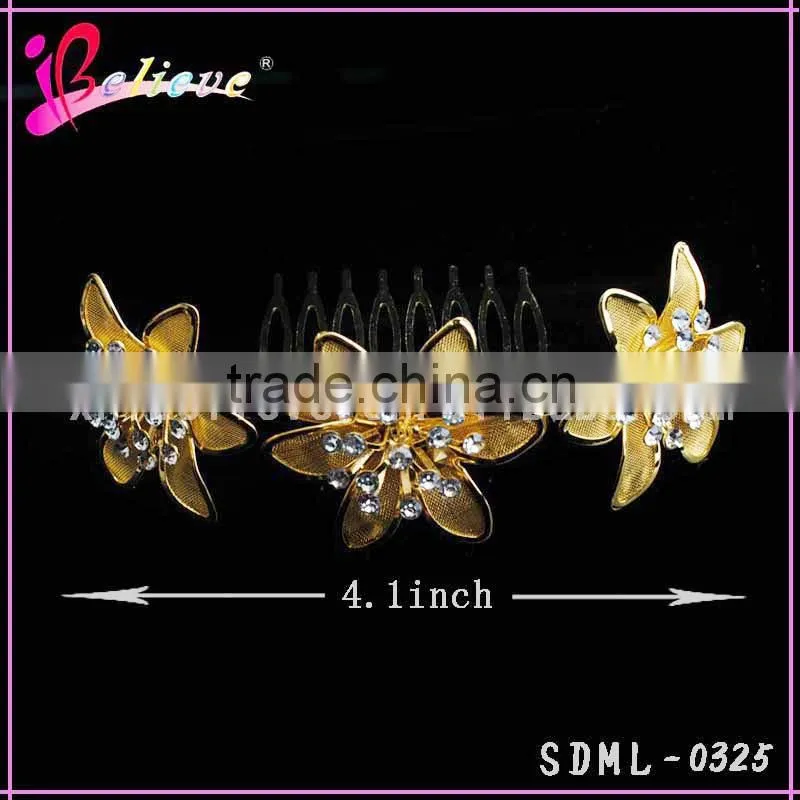 Hot sale indian flower hair accessories,gold plated hair accessories hair comb with diamond