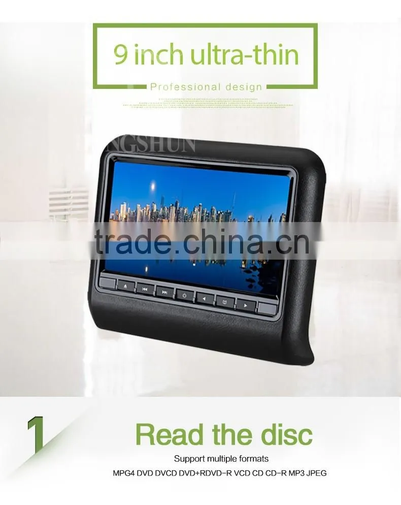 Hot selling Car monitor with 9 inch screen ,Car Headrest DVD without pillow