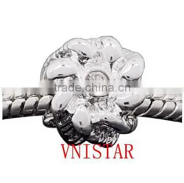 Vnistar Silver plated big hole heart-shaped metal alloy spacer bead with swirl raised PBD545, size in 10*10mm